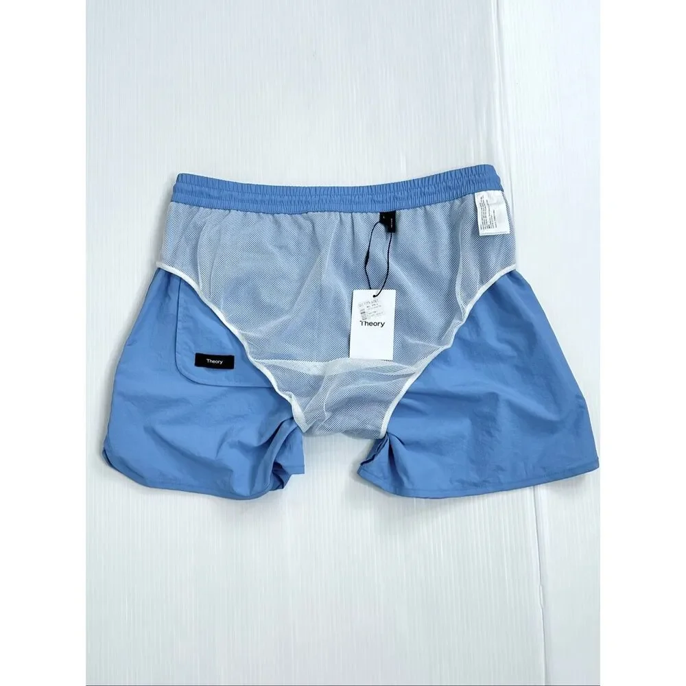 Theory Track Swim Blue Crinkle Swim Trunks Shorts L NWT Coastal Yatch Club